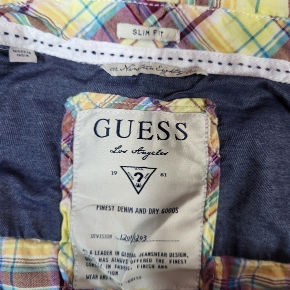 Guess Yellow Plaid Collared Button Up Shirt - Picture 10 of 10